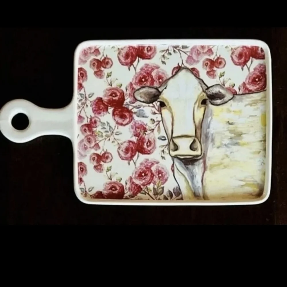 FLORAL COW CERAMIC CHARCUTERIE  BOARD GreenBox Art Eli Halpin BNWT $158 FIRM $$